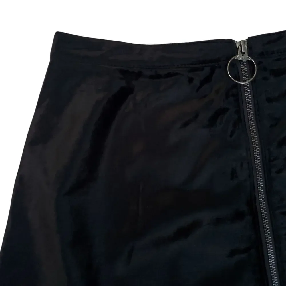 Free People Funkytown Black Velvet A line Mini Skirt Zip Front Sz 12 NWT